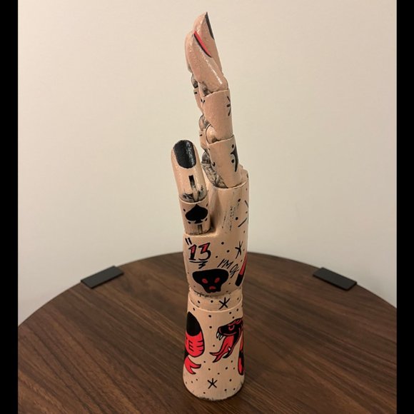 Tattooed Articulated Wooden Hand - Picture 5 of 5